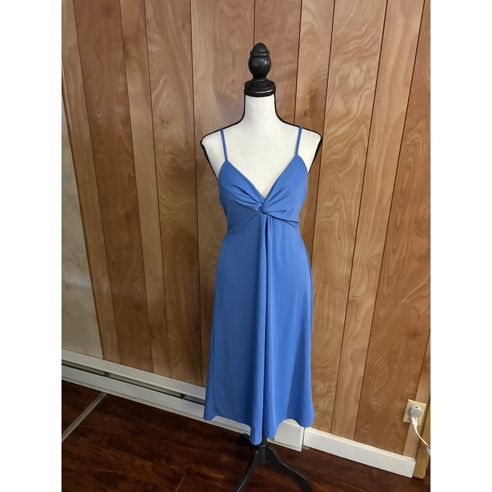 HM Womens Blue Twist Front Smocked‎ Back Midi Dress Adjustable Straps Small